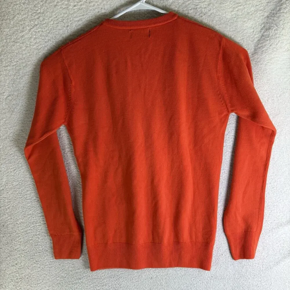 Vintage Polo Ralph Lauren Pullover Sweater Mens Large Orange V Neck Wool